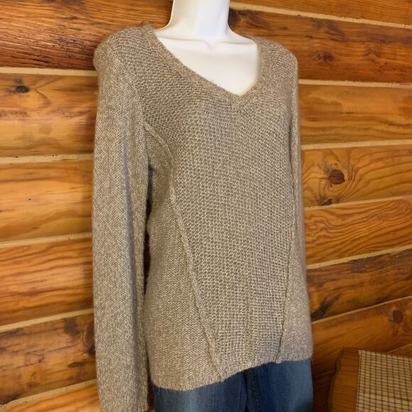 Calvin Klein Beige V-neck Cable Knit Chunky Sweater Medium - Picture 3 of 7